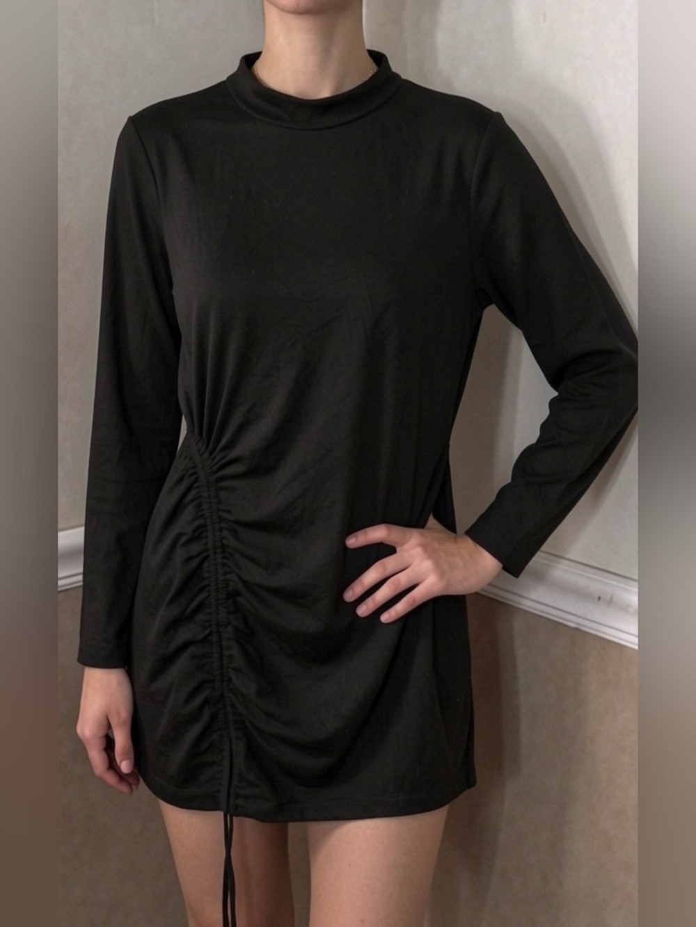 💜 5 for $20! Black Women's Mini Dress - Classic ruched Style